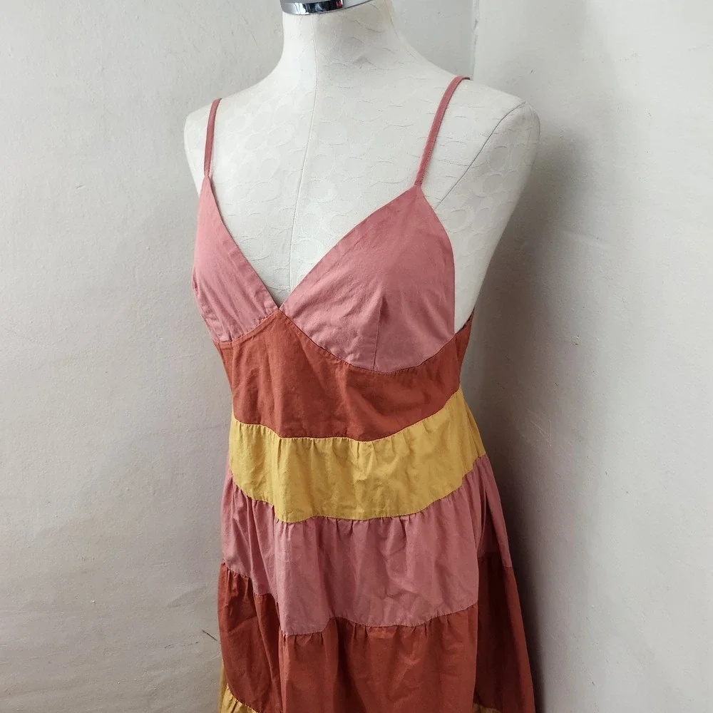 L.I.F.E. Love Is For Eternity Pink Orange Yellow Tiered Cotton Maxi Dress XL - Picture 4 of 4